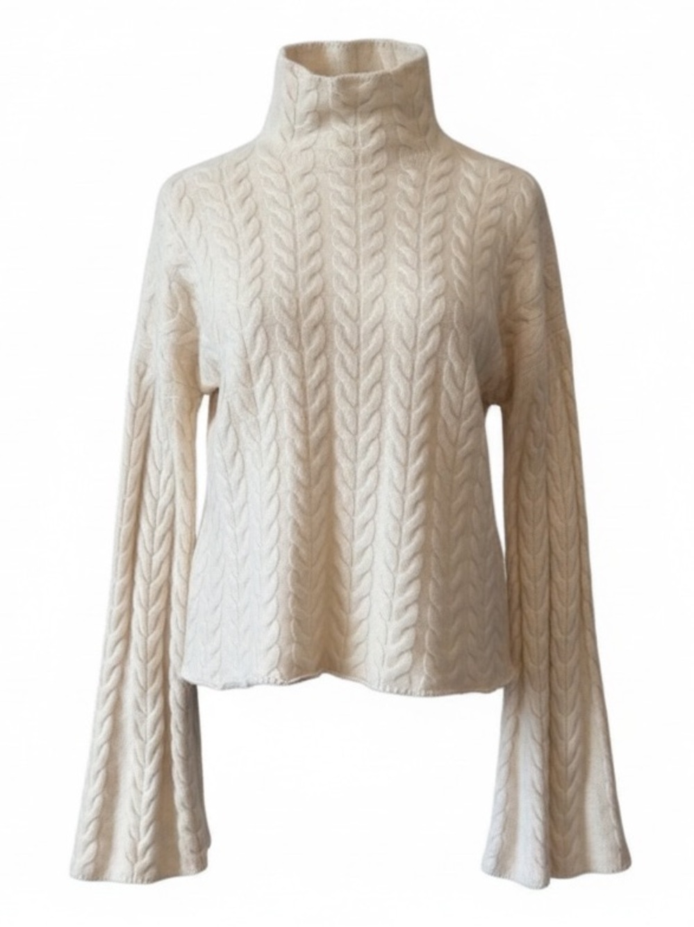 Cream Cable-Knit Turtleneck Sweater